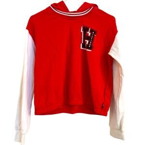 Tommy Hilfiger Women’s Red & White Cropped Pullover Hoodie Sweatshirt Size XS
